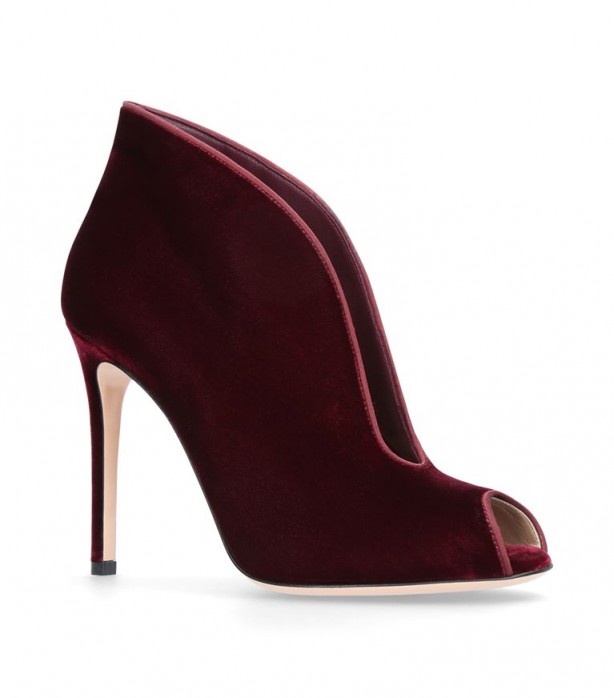 Gianvito Rossi Vamp Shoe Boots – burgundy velvet peep toe shoes