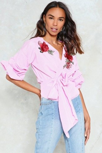 Nasty Gal Gingham Embroidered Wrap Top - flipped
