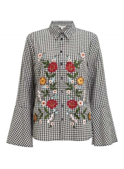 Miss Selfridge Gingham Flute Sleeve Shirt | floral embroidered check shirts - flipped
