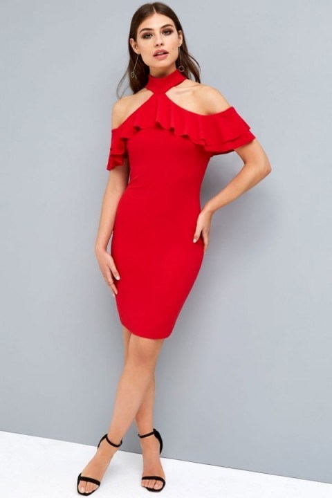 GIRLS ON FILM RED COLD SHOULDER BODYCON DRESS - flipped