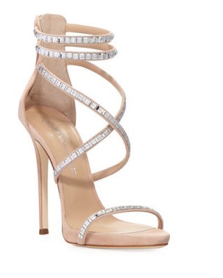 Giuseppe Zanotti for Jennifer Lopez Coline Suede and Crystal Sandal ~ nude statement strappy high heels - flipped