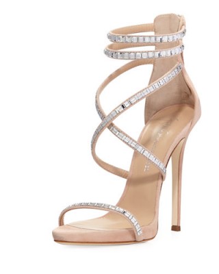 Giuseppe Zanotti for Jennifer Lopez Coline Suede and Crystal Sandal ~ nude statement strappy high heels