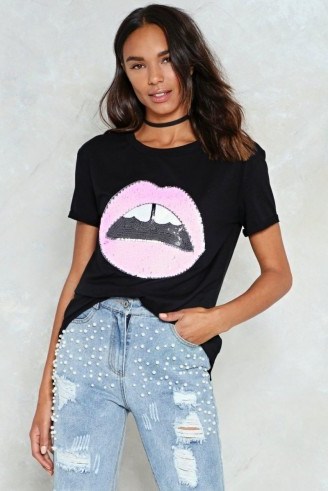 NASTY GAL Give ‘Em Lip Sequin Tee - flipped