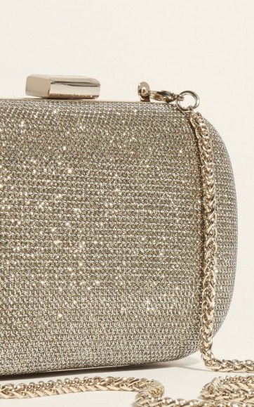 KAREN MILLEN GLITTER FABRIC CLUTCH – GOLD ~ glittering evening bags - flipped