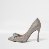 River Island Gold embellished bow court shoes – diamante encrusted courts – glamorous high heels