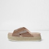 River Island Gold embellished espadrille flatform sandals | luxe style flatforms | flat summer shoes