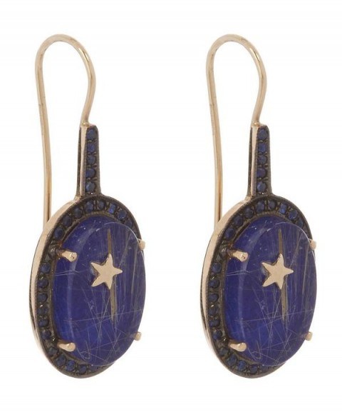 ANDREA FOHRMAN Gold Galaxy Lapis Lazuli Quartz and Sapphire Oval Earrings - flipped