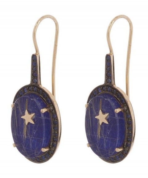ANDREA FOHRMAN Gold Galaxy Lapis Lazuli Quartz and Sapphire Oval Earrings