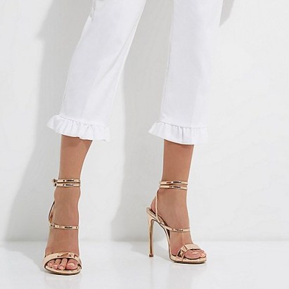 River Island Gold metallic strappy sandals ~ high heeled party shoes ~ stiletto heels - flipped