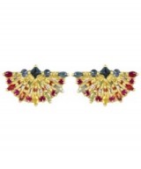 POLLY WALES Gold Pinched Rainbow Sapphire Fan Earrings