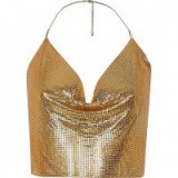 RIVER ISLAND Gold tone chainmail halter neck top
