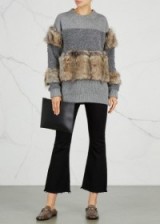 STELLA MCCARTNEY Grey faux fur-embellished wool jumper ~ textured crew neck jumpers ~ luxe knitwear