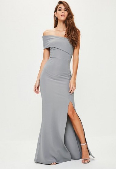 Missguided grey one shoulder maxi dress – evening glamour – glamorous party dresses – affordable event fashion - flipped