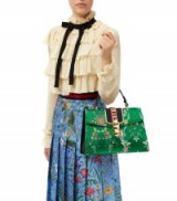 Gucci Large Sylvie Floral Silk Top Handle Bag ~ chic green handbags