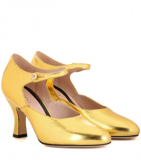 GUCCI Mary-Jane gold leather pumps