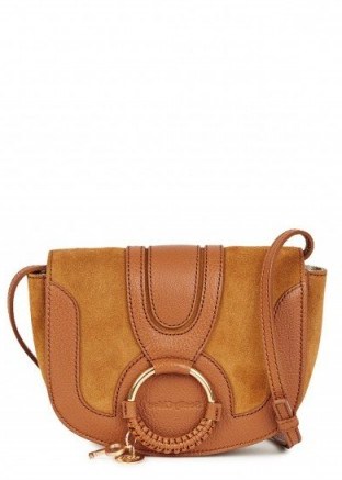 SEE BY CHLOÉ Hana mini leather and suede cross-body bag ~ small tan crossbody bags - flipped