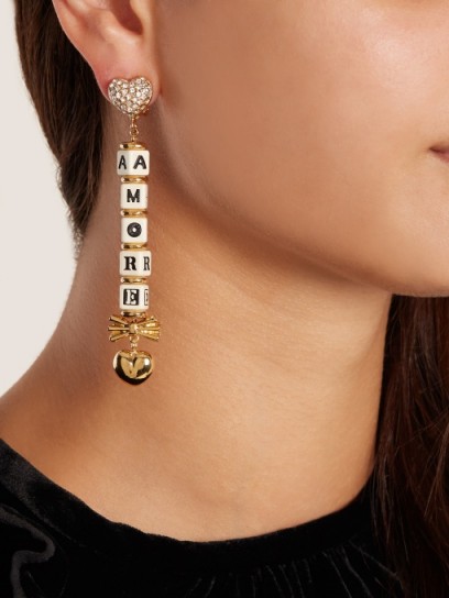 DOLCE & GABBANA Heart and crystal-embellished clip-on Amore earrings