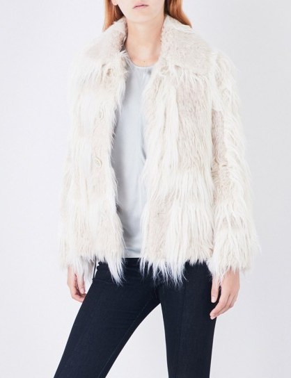 HELMUT LANG Long-haired faux-fur jacket ~ fluffy/shaggy cream jackets ~ winter coats - flipped