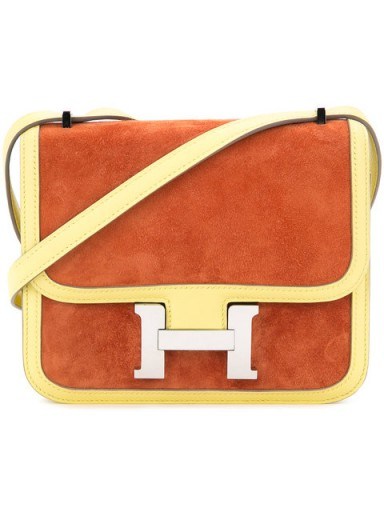 HERMÈS VINTAGE Mini Constance shoulder bag – orange and yellow leather bags – small chic designer handbags – luxe shoulder bags - flipped