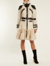ALEXANDER MCQUEEN High-neck leather-trimmed shearling coat ~ off-white statement winter coats