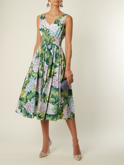DOLCE & GABBANA Hydrangea-print sleeveless cotton-poplin dress ~ beautiful Italian fashion ~ floral fit and flare - flipped