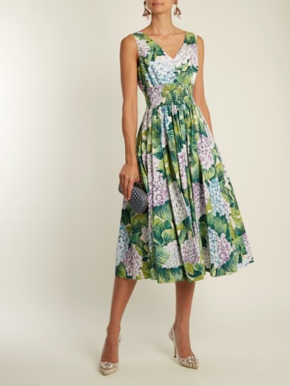DOLCE & GABBANA Hydrangea-print sleeveless cotton-poplin dress ~ beautiful Italian fashion ~ floral fit and flare