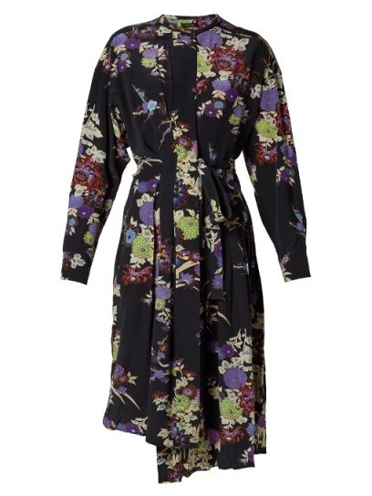 Chrissy Teigen black asymmetric hem midi dress, ISABEL MARANT Iam floral-print silk dress, out with her husband John Legend, 28 July 2017. - flipped