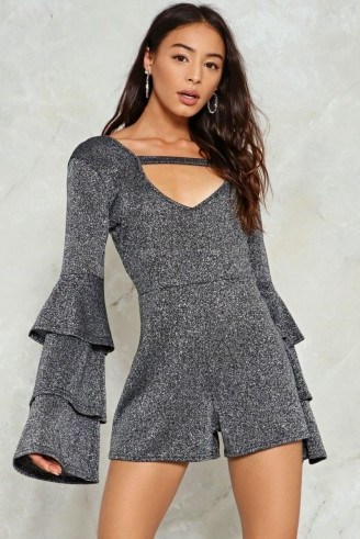 Nasty Gal I’m So Excited Glitter Romper ~ party fashion ~ tiered sleeve rompers ~ going out playsuits - flipped