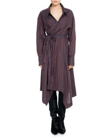 Isabel Marant Mila Striped Cotton Wrap Shirtdress ~ stylish asymmetric shirt dresses - flipped