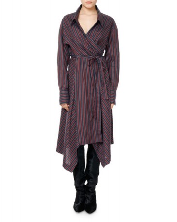 Isabel Marant Mila Striped Cotton Wrap Shirtdress ~ stylish asymmetric shirt dresses