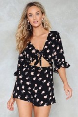 Nasty Gal It’s Knot What You Know Floral Romper – summer cut out rompers – tie front playsuits – holiday fashion