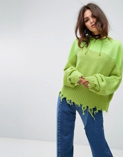 Jaded London Festival Oversized Hoodie With Destroyed Hem In Neon | bright green hoodies - flipped