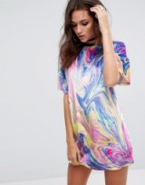 Jaded London Festival Oversized T-Shirt Dress In Marbled Rainbow Print