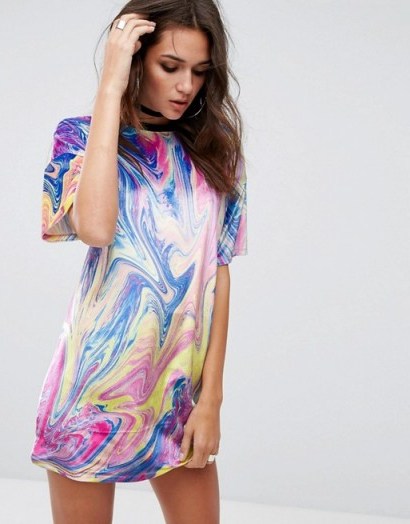 Jaded London Festival Oversized T-Shirt Dress In Marbled Rainbow Print - flipped