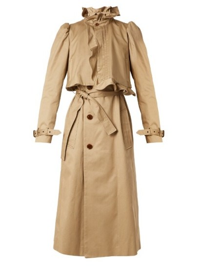 PREEN BY THORNTON BREGAZZI Janis ruffled-neck cotton trench coat ~ chic autumn/winter coats - flipped