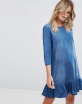 JDY Essie 3/4 Dress Denim | blue frill hem dresses