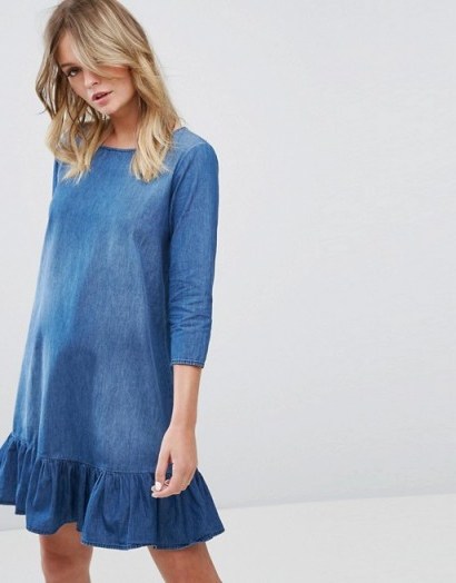 JDY Essie 3/4 Dress Denim | blue frill hem dresses - flipped
