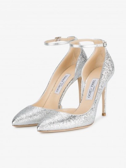 Jimmy Choo Lucy Crushed Metallic Pumps ~ silver high heeled courts ~ luxe court shoes - flipped