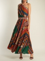 ETRO Julsung patchwork-print one-shoulder pleated gown