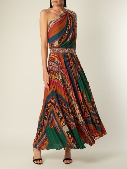 ETRO Julsung patchwork-print one-shoulder pleated gown - flipped