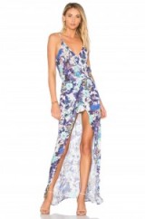 Karina Grimaldi ACULINA PRINT DRESS | long plunge front floral dresses
