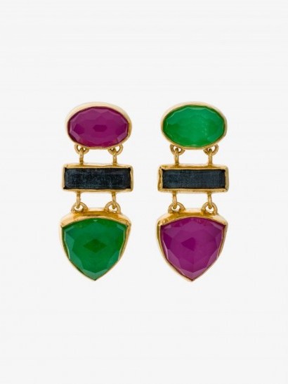 Katerina Makriyianni Gemstone Drop Earrings – green & purple - flipped