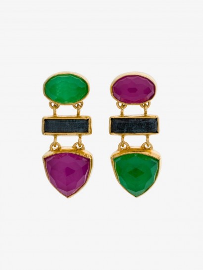 Katerina Makriyianni Gemstone Drop Earrings – green & purple