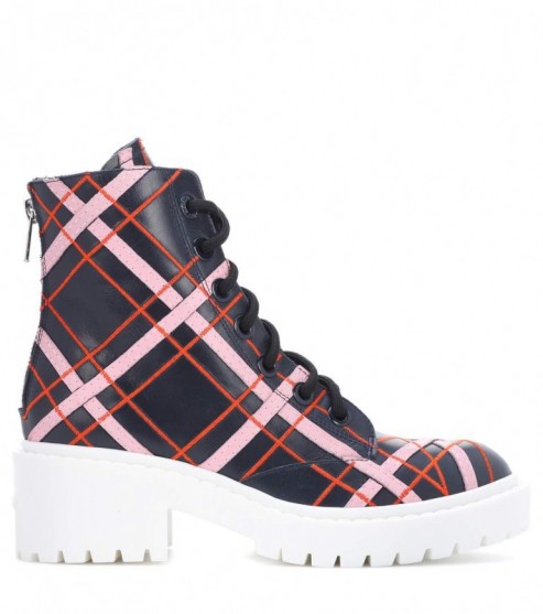 KENZO Plaid leather ankle boots