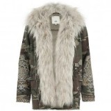 RIVER ISLAND Khaki camo fur trim embellished army jacket ~ camouflage print jackets ~ casual winter coats