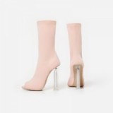 Kikee Perspex Peep Toe Ankle Boot In Blush Lycra – pink clear heel boots – high heels
