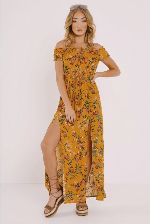 In The Style KIRSTIN YELLOW FLORAL SPLIT FRONT MAXI DRESS – bardot dresses