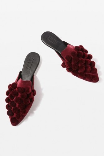 Topshop KUPCAKE Pompom Flat Mules ~ luxe style flats - flipped