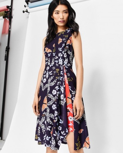 Ted Baker JENNESA Kyoto Gardens asymmetric dress – floral fit and flare party dresses - flipped