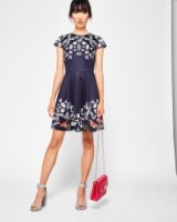 Ted Baker SAYDI Kyoto Gardens skater dress – blue floral fit and flare – party dresses